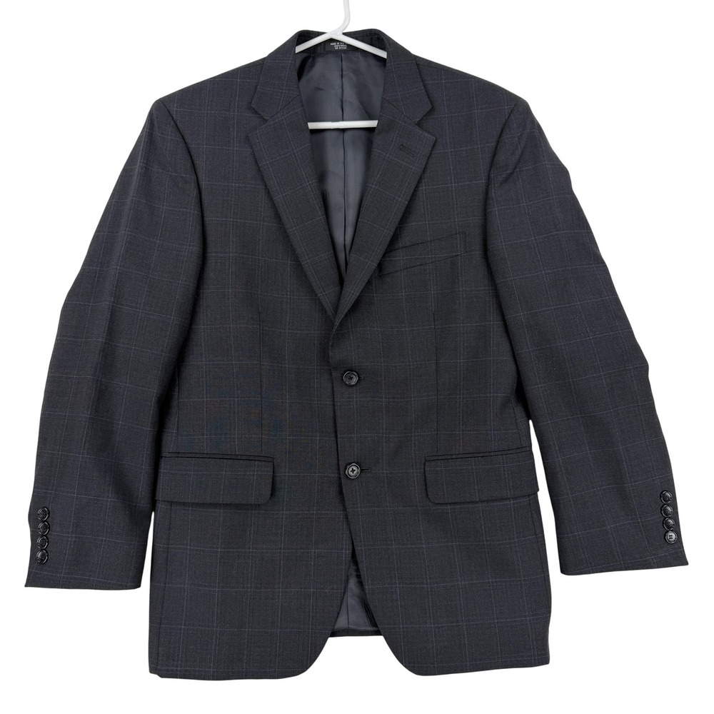 Jones New York Sport Coat Mens 38S Gray Plaid Wool Two Button Blazer Jacket